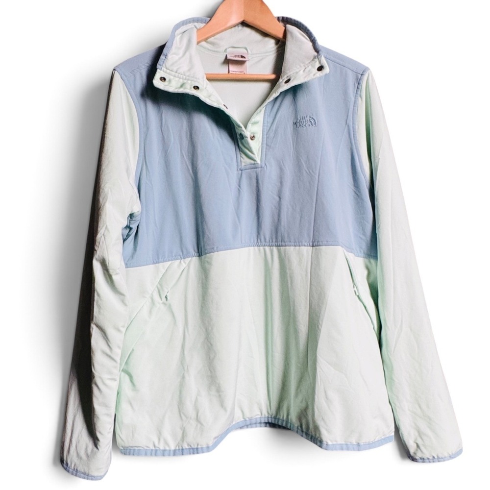 The North Face Pullover Women XL Blue Lime Colorblock Gorpcore Athleisure Hiking - Picture 3 of 8